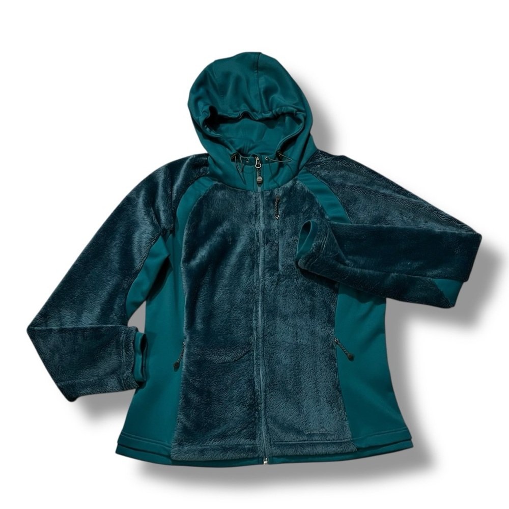 Eddie Bauer Jacket Womens Large TALL Hooded Full Zip Stretch Panels Teal Outdoor
